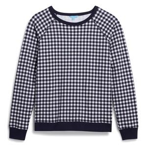 Draper James Navy and White Gingham Crewneck Sweatshirt